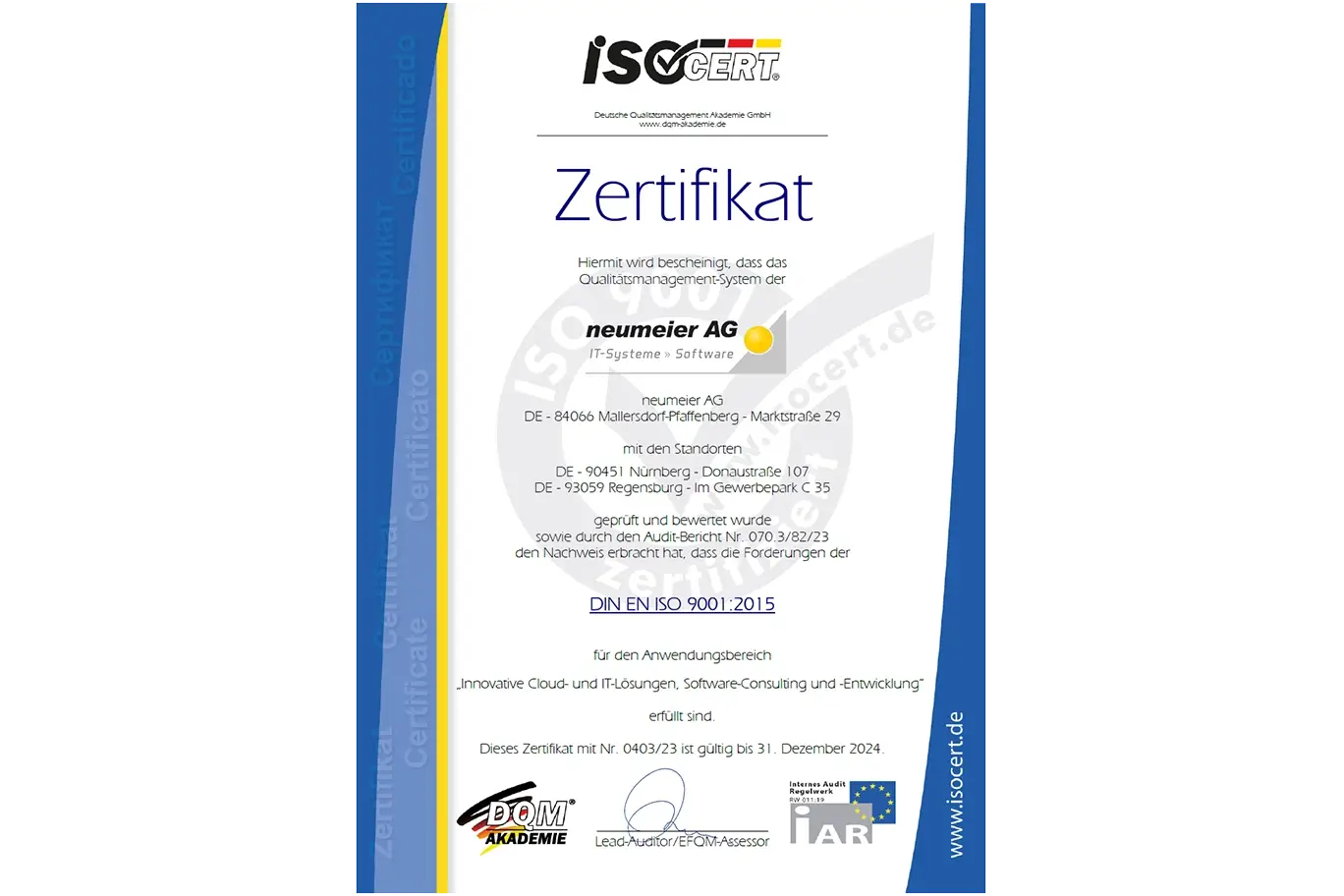 ISO Zertifikat 27001:2017